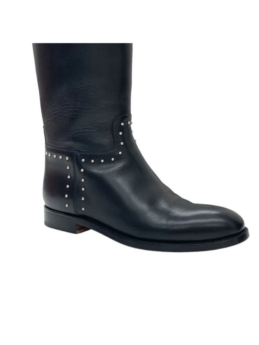 Hermes Jumping Boots Long Shoes Leather Black Silver Studs